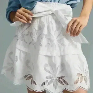 THE SOMERSET MINI SKIRT: CUTWORK EDITION By Anthropologie Floral White size XL